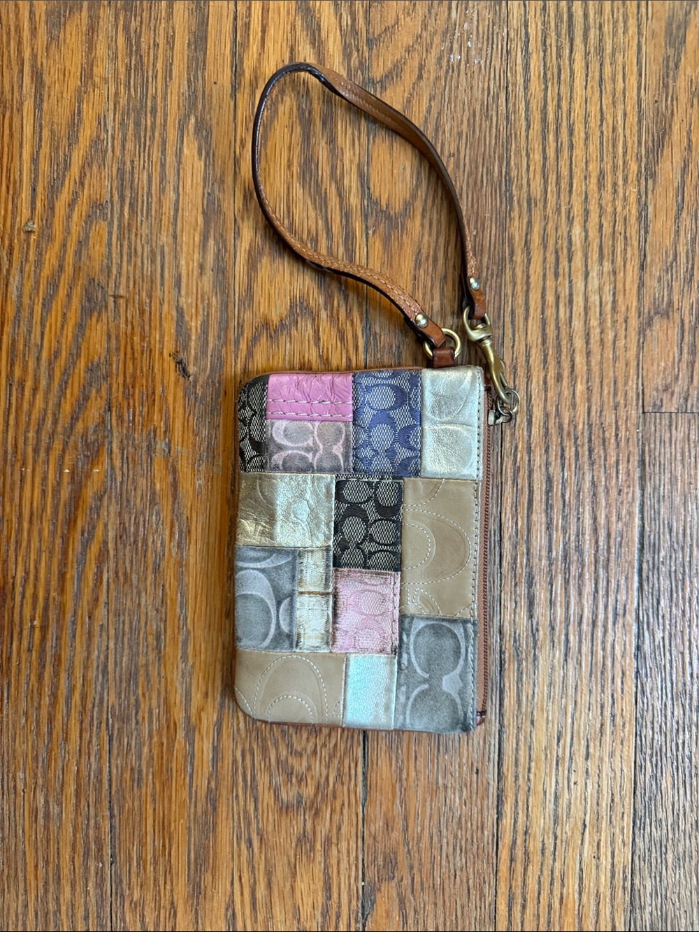 Coach Patchwork Wristlet in Pink, Blue, Tan and Metallics